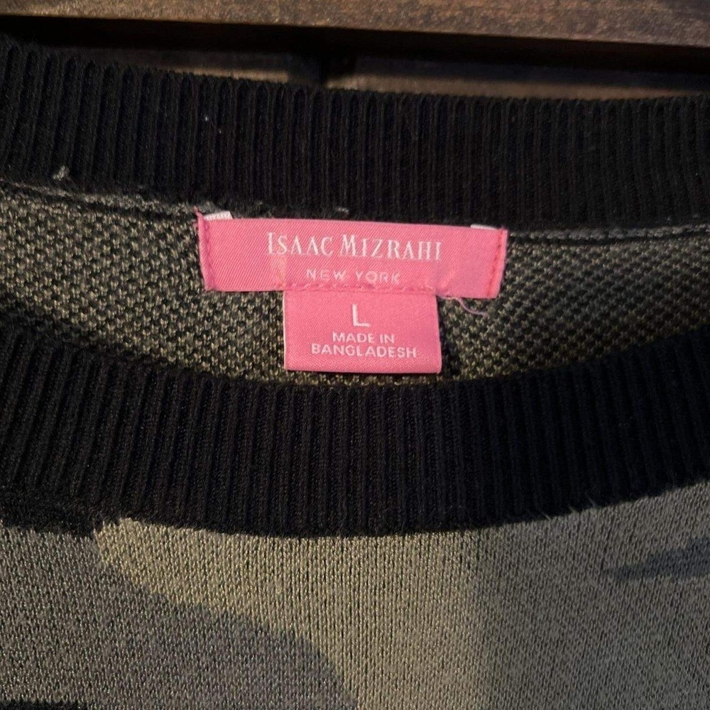 Isaac Mizrahi New York Camo Crewneck Sweater Green Grey Black Womens Large - Picture 3 of 8